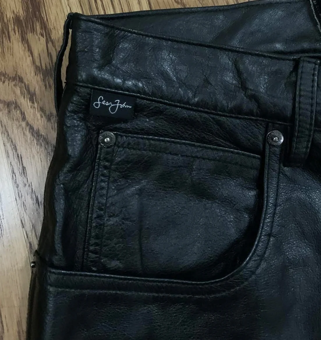 Vintage Sean John Black Leather Pants (Size 38,Waist taken in